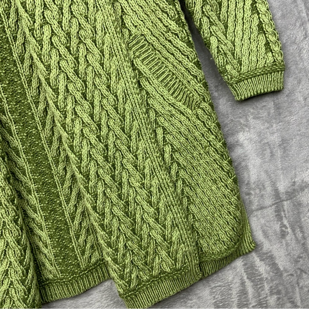 AranCrafts Women’s Size Large 100% Merino Wool Open Cardigan Sweater. Green. - Picture 4 of 6